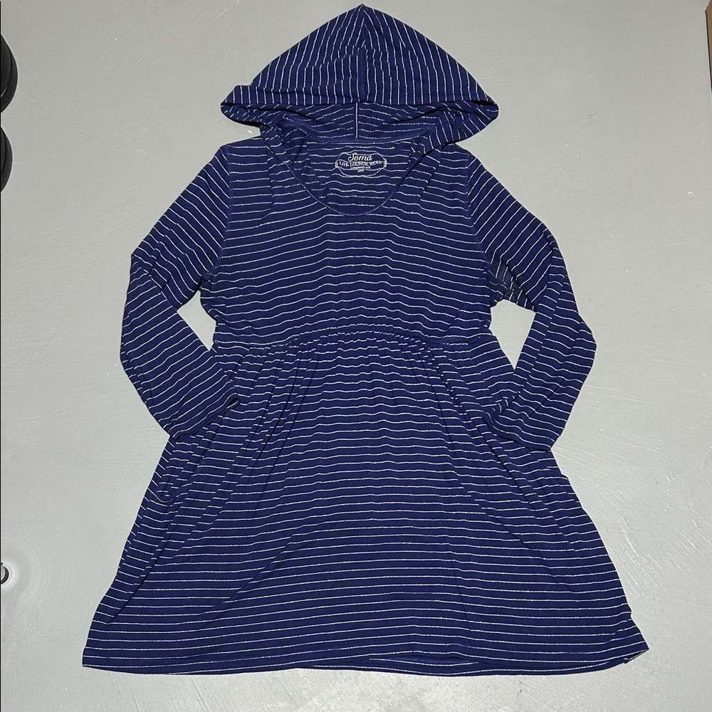 Soma Blue with White Stripes Soft Hooded Dress Long Sleeves (Women’s Size Large)